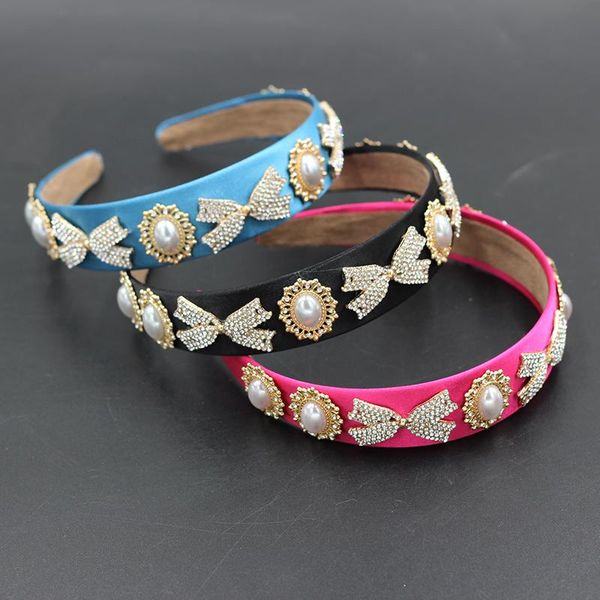 

hair clips & barrettes baroque fashion flannel geometric inlaid rhinestone headband ladies bowknot pearl casual beach accessories 837, Golden;silver