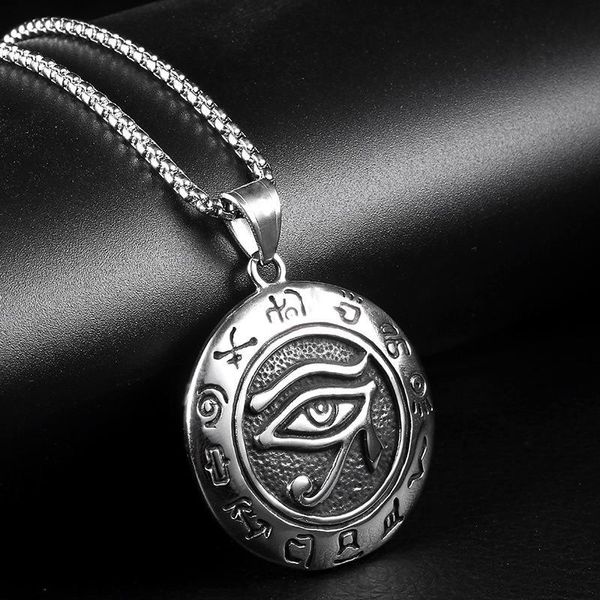 Anhänger Halsketten Retro Antike Ägyptische Horus Auge Transportiert Amulett Punk Halskette Titan Stahl Mann Schmuck Kette Vintage LP1660