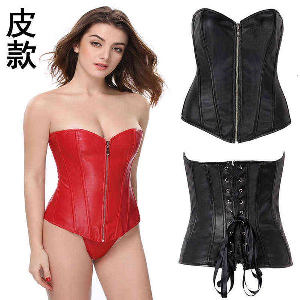 

waist tummy shaper court zipper leather bodysuit corset underwear tights