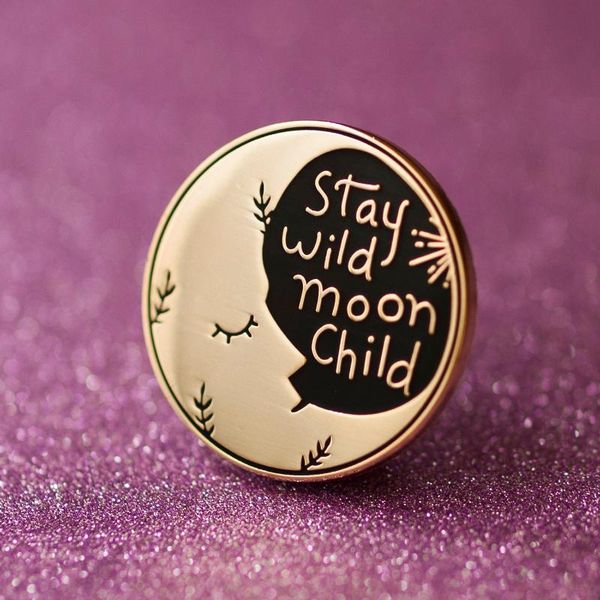 

pins, brooches stay wild moon child hard enamel pin fashion crescent lapel pins sleeping medal brooch backpack jewelry accessories gift, Gray