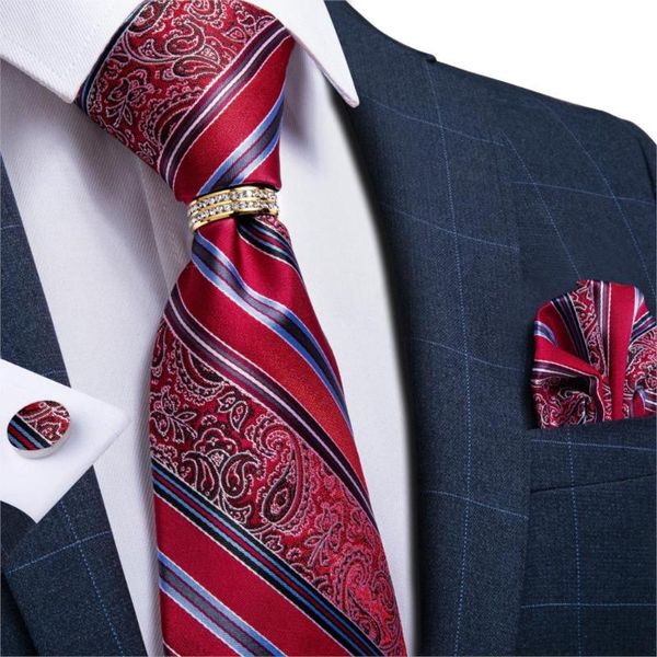 

bow ties dibangu mens silk wedding tie red striped designer fashion necktie for men ring hanky cufflink set business party, Black;gray