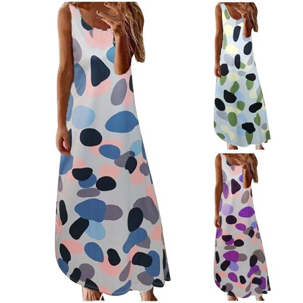 

casual dresses women summer sleeveless tank dress floral print maxi bohemian long women's clothing 2021 vestidos de verano #t3p, Black;gray