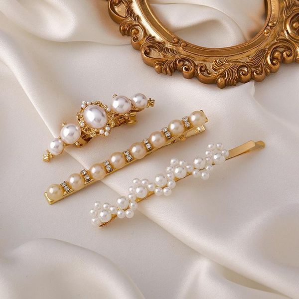 

hair clips & barrettes trendy romantic imitation pearl barrette for women rhinestone pins wedding accessories jewelry ms255, Golden;silver