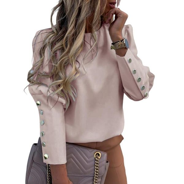 

women's fashion shirt 2021 back button long sleeve blouse spring summer elegant female floral print blouses & shirts, White