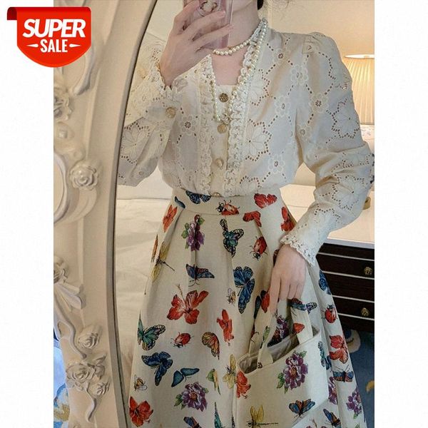 

the little beauty of paris fairy fluttering c cotton denim embroidered shirt french x all western-style women #na4i, White