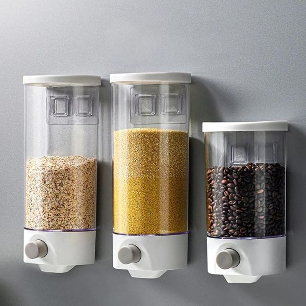 

wall mounted automatic rice cereal dispenser plastic transparent grain storage box kitchen tank moisture proof bottles & jars