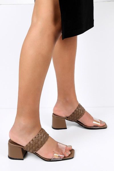 

slippers women's mink leather casual high-heeled, Black