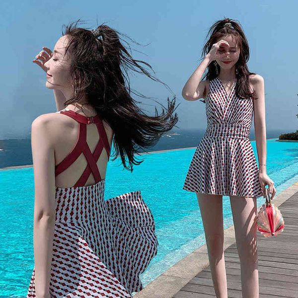 

swimsuit women's belly covered and thin bathing spring one piece conservative swimsuit small chest 2021 new fashion swimsuit, White;black