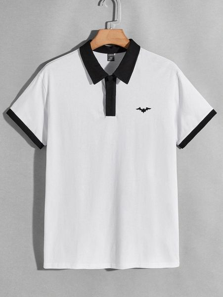 

men graphic print button half placket polo shirt i7a3#, White;black