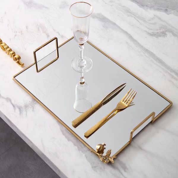 

european metal storage trays mirror decorative cosmetic container coffee table tableware organizer home decoration ornaments kitchen & organ