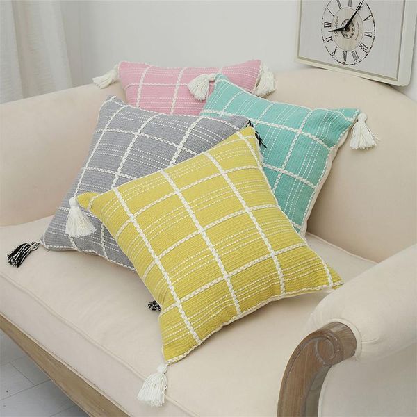 

cushion/decorative pillow nordic cotton canvas cushion cover with tassel throw embroidery home decorative office knitting pillowcover 40829