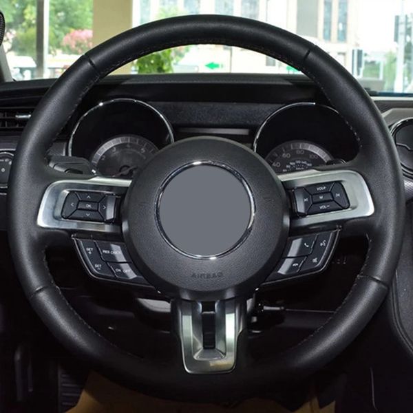 Coprivolante per auto Pelle scamosciata nera cucita a mano in fibra di carbonio per Ford Mustang 2015-2020 Mustang GT 2015 2017 2018 2019 2020