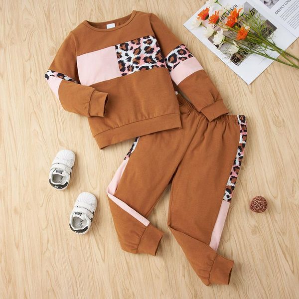 

clothing sets muababy 2021 fashion sweatshirt and pants set for girls 1-4y leopard print soft spring autumn pullover long sleeve suit, White