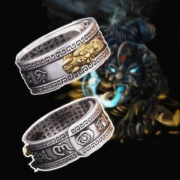 

cluster rings pixiu ring charms bring luck wealth chinese feng shui beast treasure amulet open adjustable buddha jewelry female men gift, Golden;silver