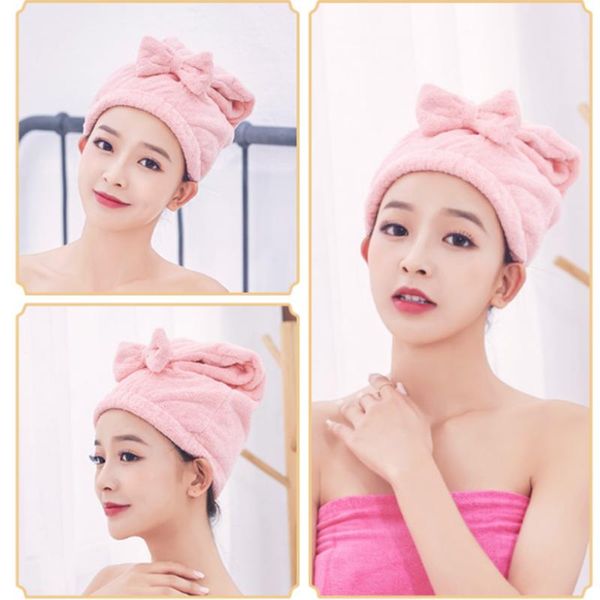 

towel eheh cute hair drying cap microfiber turban absorbent bathroom bowknot quick dry hat