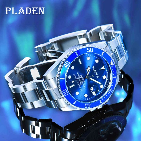 

watches pladen man waterproof brands men's wrist reloj hombre luminous stainless steel luxury brand quartz, Slivery;brown