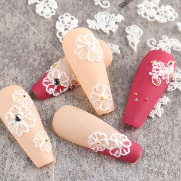 

nail art decorations 1 sticker white embossed flower lace 5d designs wedding party decoration fashion tool, Silver;gold