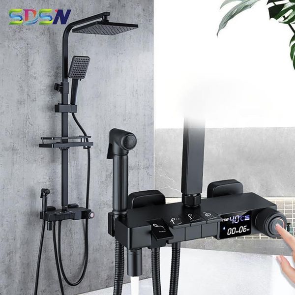 

bathroom shower sets piano set sdsn quality brass mixer faucets rainfall head black digital thermostatic