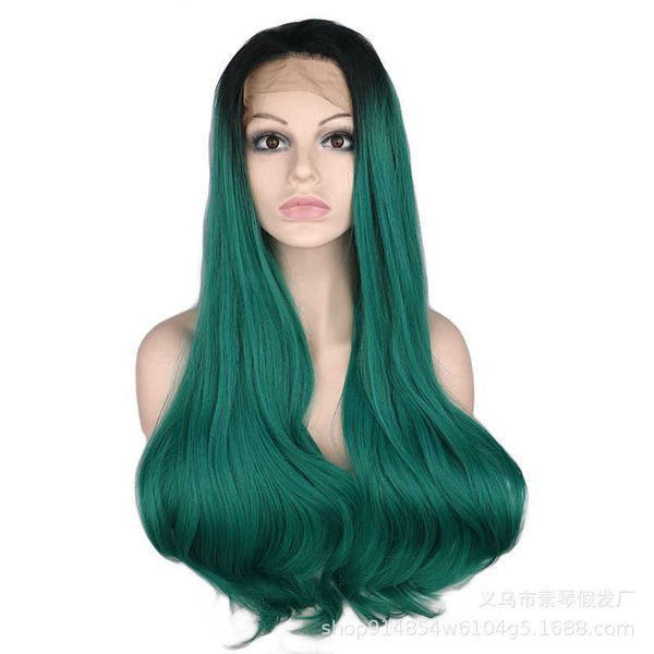 

fashion female head set long curly hair chemical fiber wig, Black