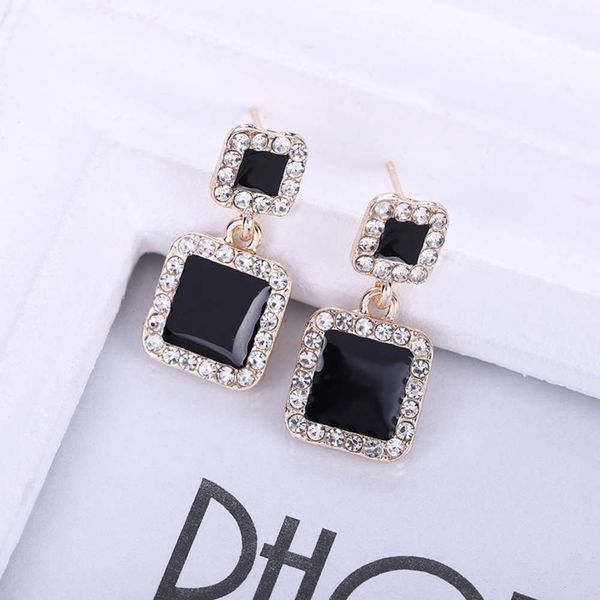 

black dripping earrings female temperament long rhinestone simple net red