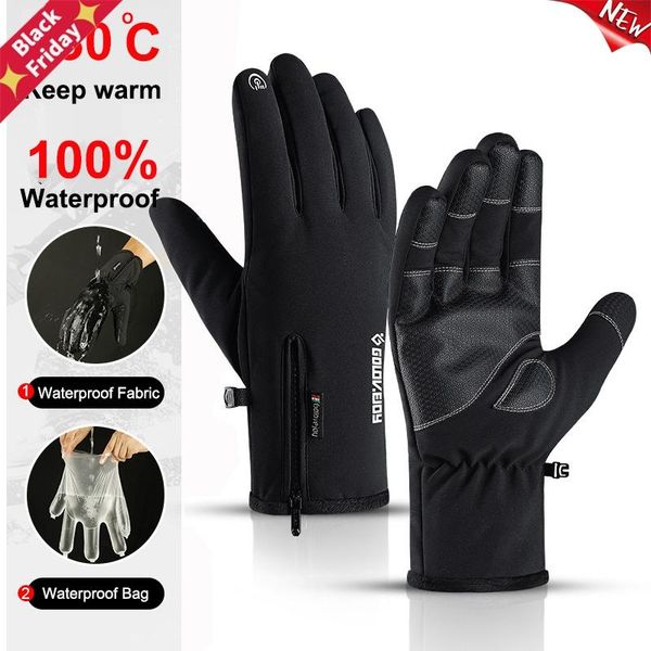 

winter cold-proof waterproof gloves cycling fluff warm for touchscreen cold weather windproof anti slip, Black