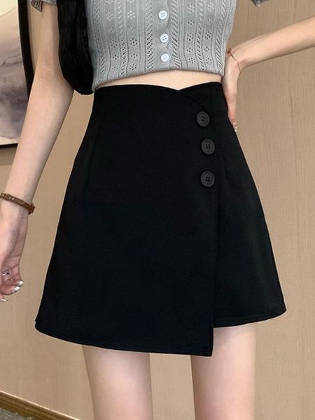

skirts 2021 summer irregular high waist skirt button down girls, Black
