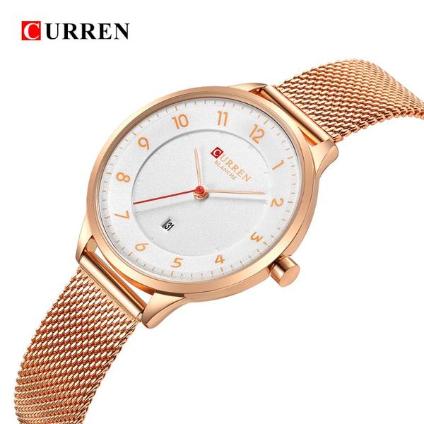 

curren 9035 women's watches stainless steel gold watch women selling ladies quartz wristwatches, Slivery;brown