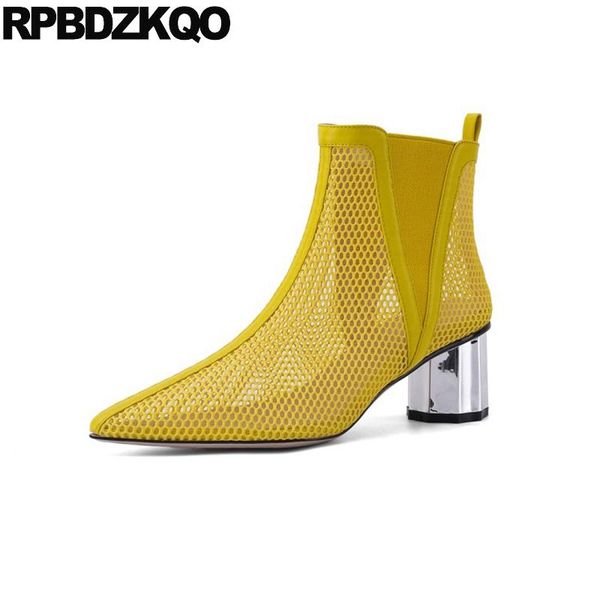 

sandals holiday luxury shoes women designer block 2021 thick mesh plus size yellow pumps booties pointed high heels spring boots, Black