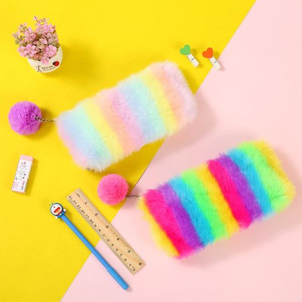 

cosmetic bags & cases rainbow plush travel bag women zipper make up makeup case organizer storage pouch toiletry beauty wash kit