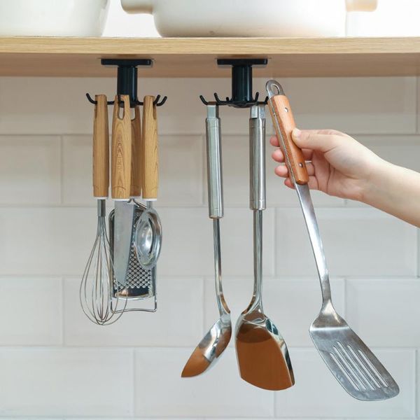 

kitchen storage & organization organizer rack utensil holder wall-mounted utensils hanger supplies organizers rotatable with 6 removable hoo