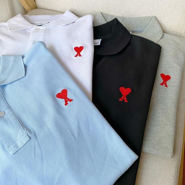 

men's polos ami shirt summer high-quality cotton short-sleeved t-shirt fashion and women's casual loose clothes, White;black