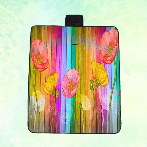 

outdoor pads 1pc 3d printing pattern foldable picnic blanket beach cushion small thickened mat(color striped flower 148*122cm