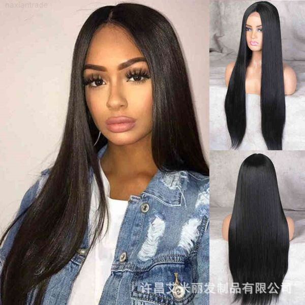 

long straight hair wig heaear women's middle bangs, Black