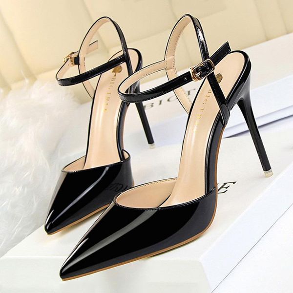 

dress shoes 2021 fashion high heels patent leather woman pumps women blue sliver stiletto sandals, Black