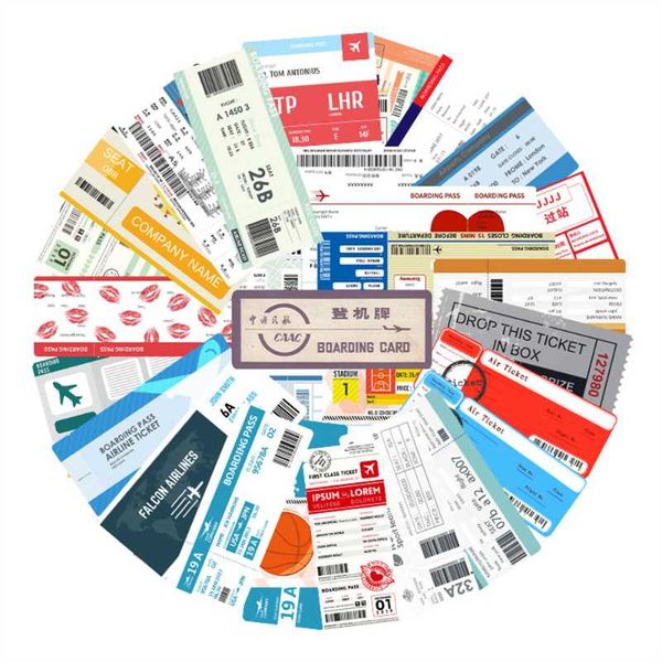 

52pcs boarding pass graffiti scrapbooking stickers for po lapcar helmet luggage bike motorcycle adesivos sticker gift wrap