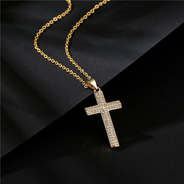 

copper micro inlaid jewelry trend cross double row zircon pendant necklace, Silver