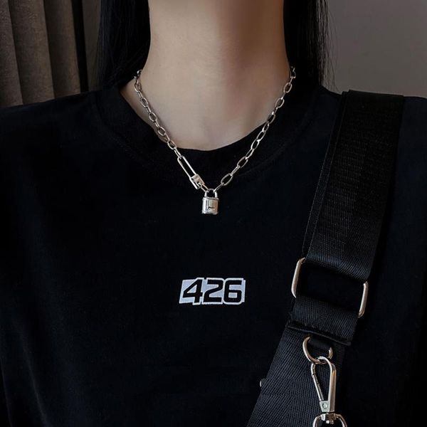 

hiphop titanium lock chokers necklaces for women gothic jewelry 2021 vintage love men pins pendant necklace fashion colliers, Golden;silver