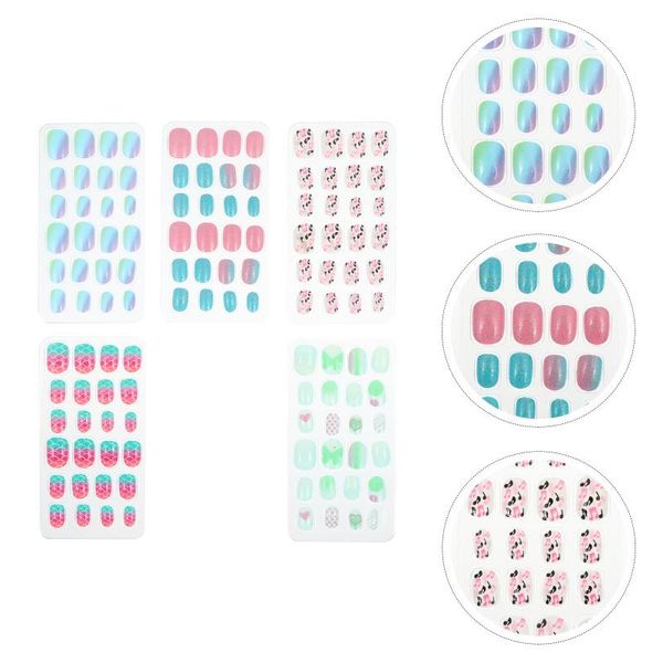 

nail art kits 5 boxes/120pcs children nails kids false girls cartoon press on fake