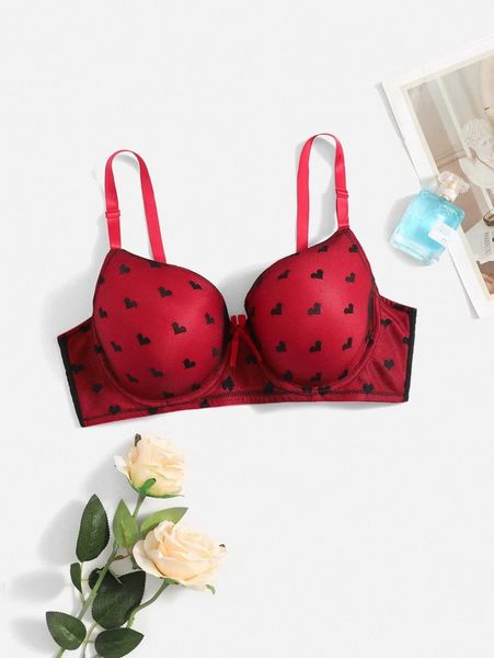 

plus heart pattern underwire bra y3pk#, Black;white