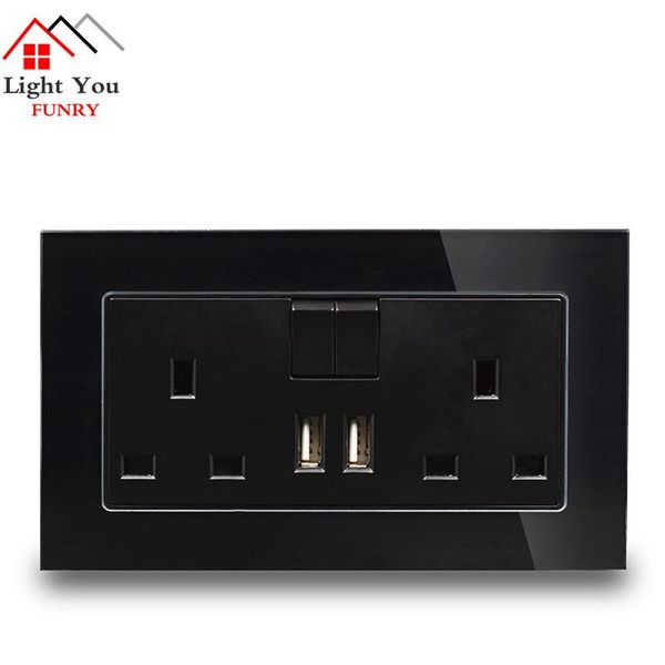 

smart home control crystal glass panel dual usb charge port 2.1a wall charger adapter led indicator 13a uk socket power outlet black 1 2 gan