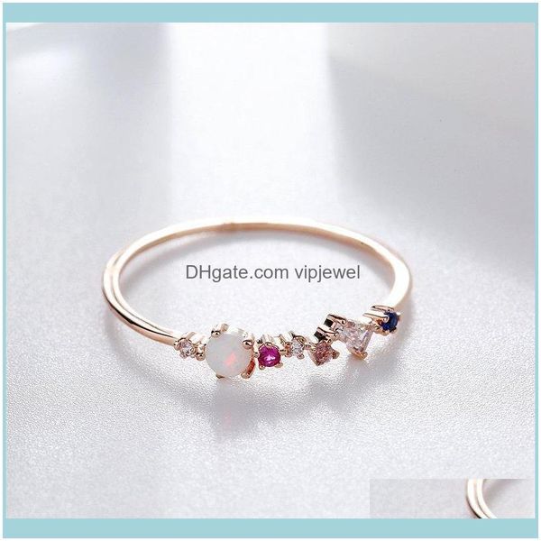 

cluster rings jewelry opal stone colorful cubic zircon ring for women rose gold color unique design drop delivery zwlkg, Golden;silver