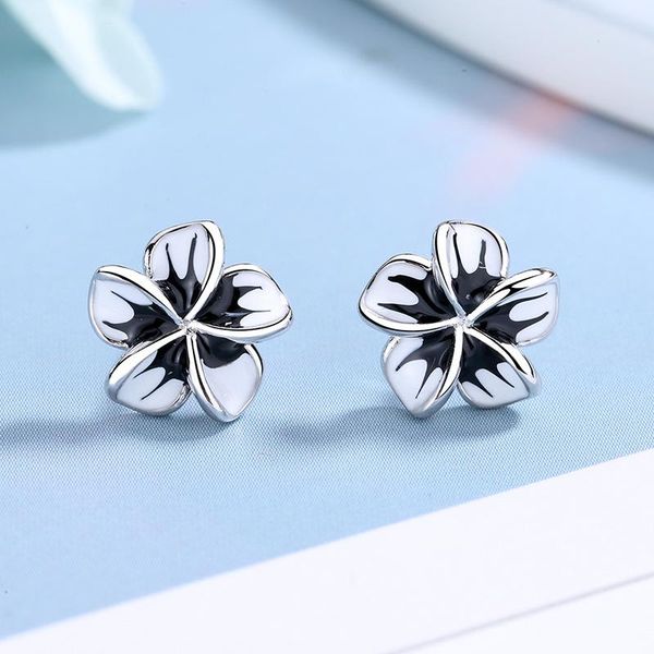 

other personality fashion bloom plum earrings ladies vintage epoxy flower s925 sterling silver stud fine, Golden;silver