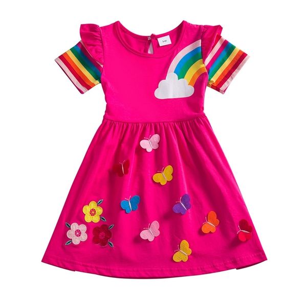 Saltando metros princesa meninas vestidos com borboletas applique festa de moda crianças verão roupas vestido 210529