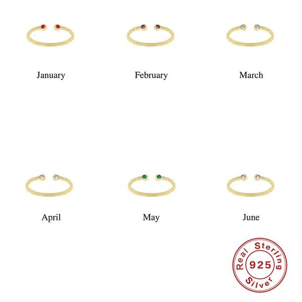 

cluster rings aide 925 sterling silver birth stone open finger ring for woman girls engagement adjustable minimalist anillos jewelry, Golden;silver