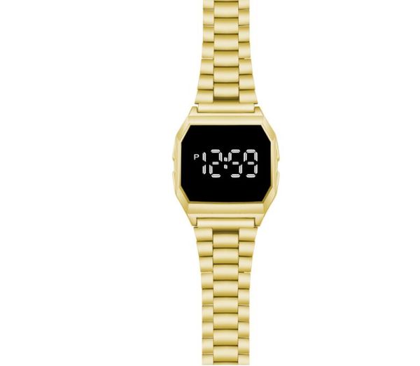

2022 explosive metal steel band led watch square foreign trade fashion electronic watch student men's and women's touch watch, Slivery;golden