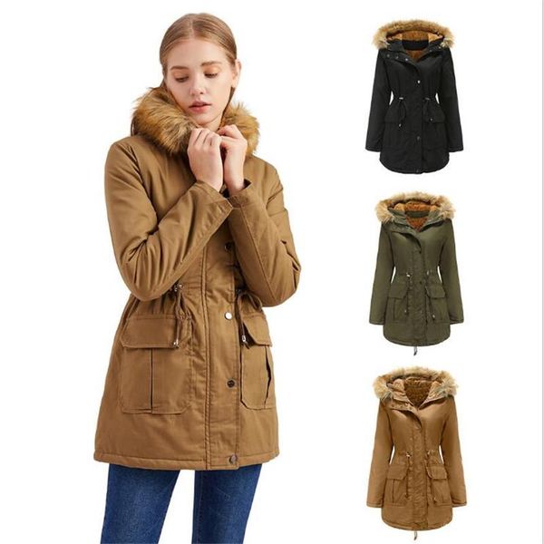 

women's down & parkas 2021 european version plush outerwear with hood and wool collar winter warm coat large women/girl cotton-padded j, Black