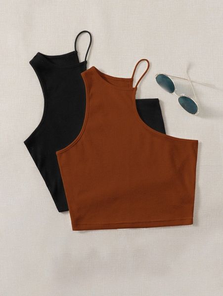 

2pcs solid asymmetric neck halter c0jo#, White