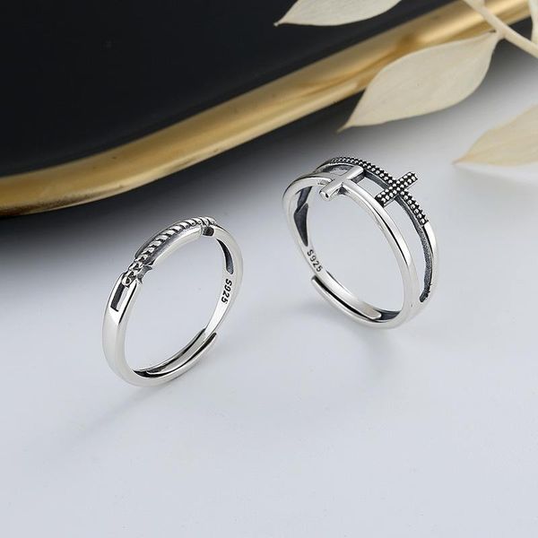 

cluster rings s925 sterling silver retro double cross twist ring women simple to work company dinner jewelry, Golden;silver