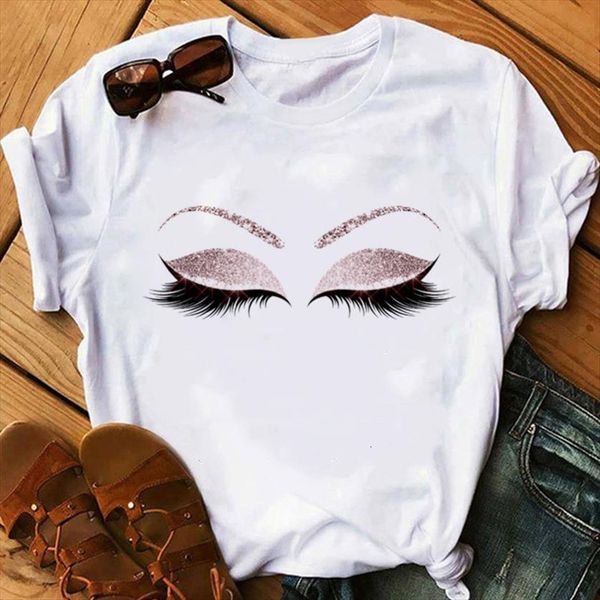 

beauty aesthetic eyelashes prints harajuku women t shirts princess makeup art rose gold shirt vogue kawaii 90s tees, White