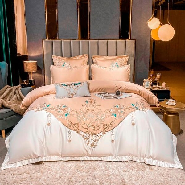 

bedding sets 4pcs satin cotton embroidery patchwork duvet cover set rich silky soft bed sheet pillowcases  king size